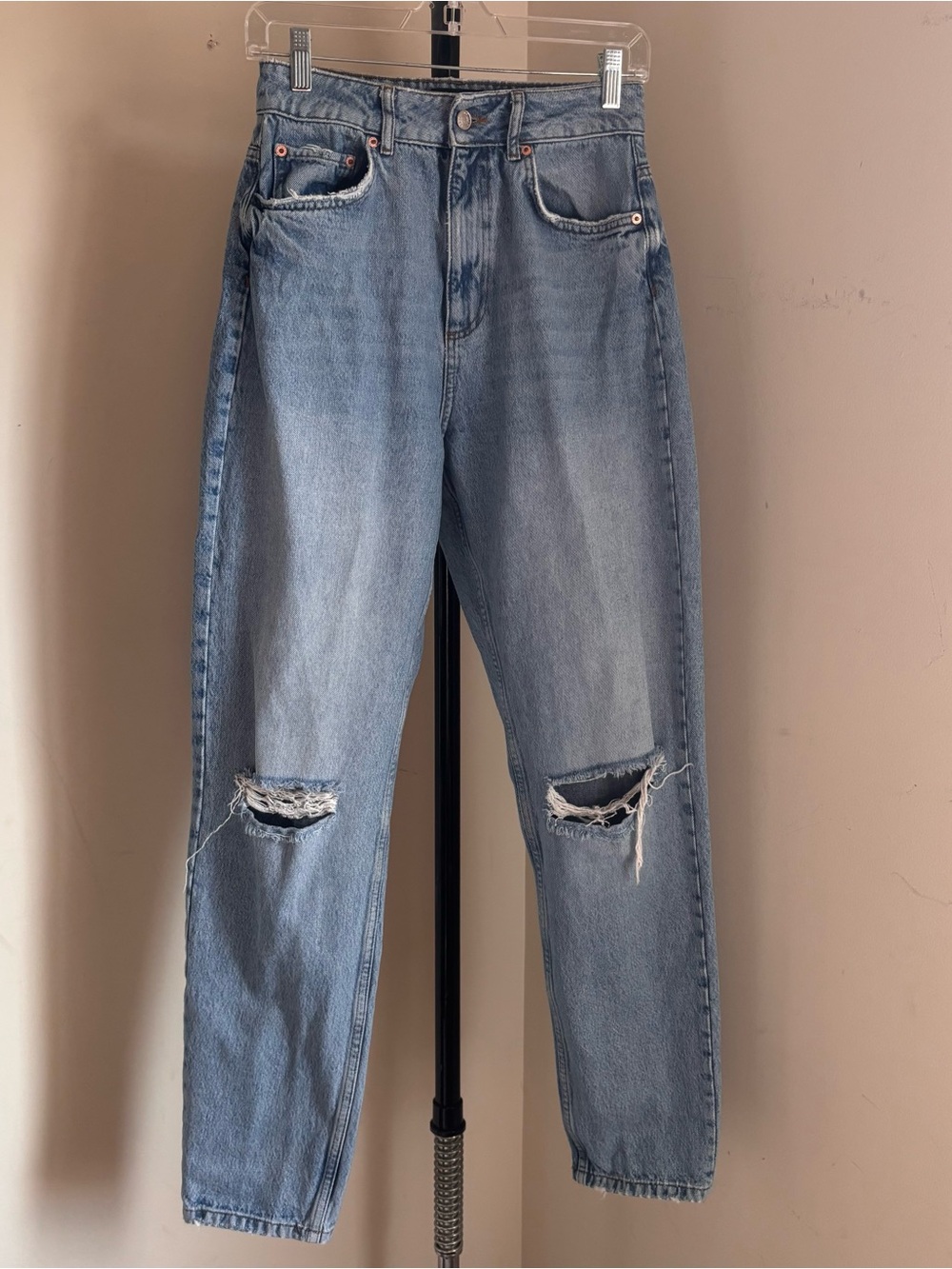 ASOS Light Wash High Rise Distressed Boyfriend Jeans